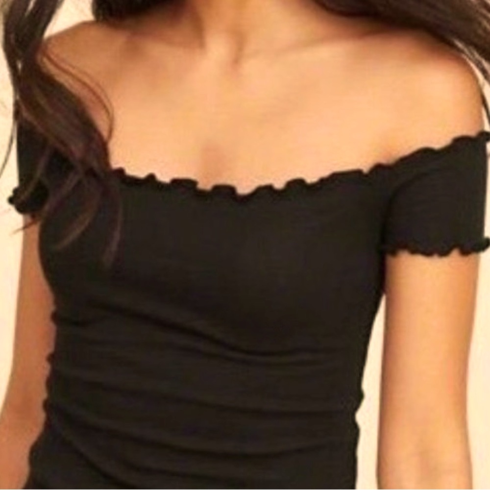 Hollister Black Ribbed Off the Shoulder Top Stretch Top